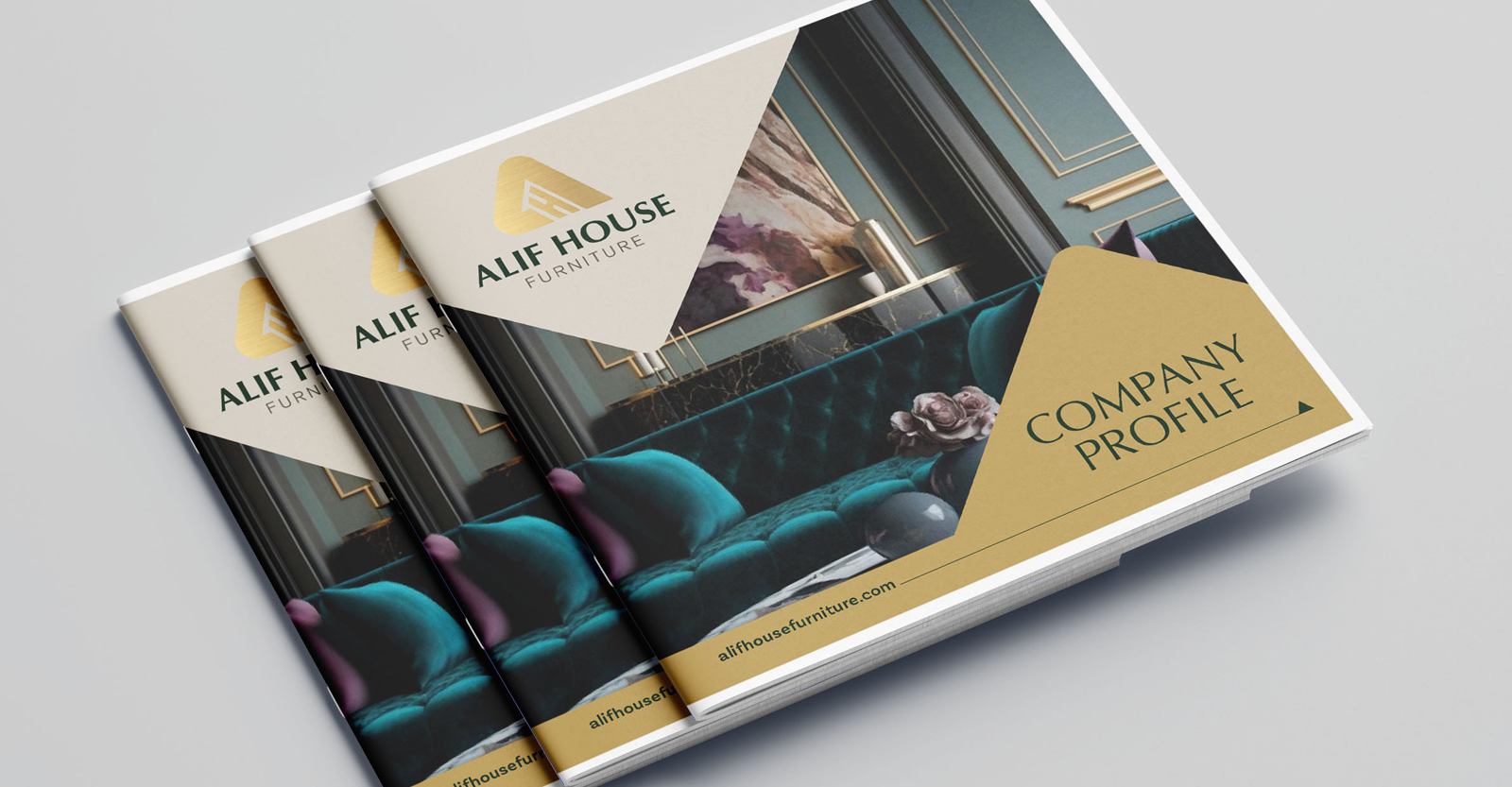 Cover pages of Alif House Furniture company profile designed by Design360