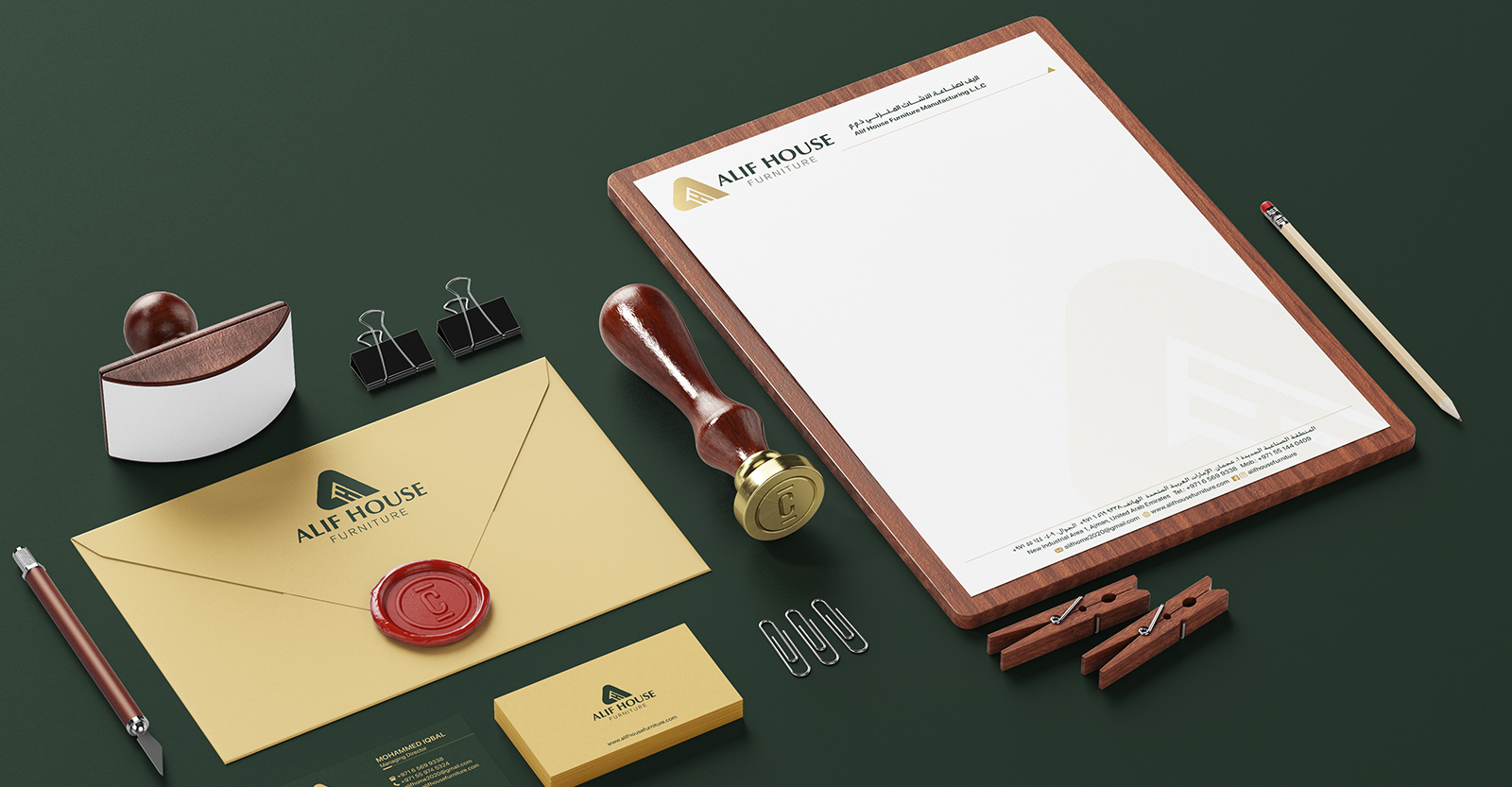 Branding stationery kit for Alif House Furniture by Design360